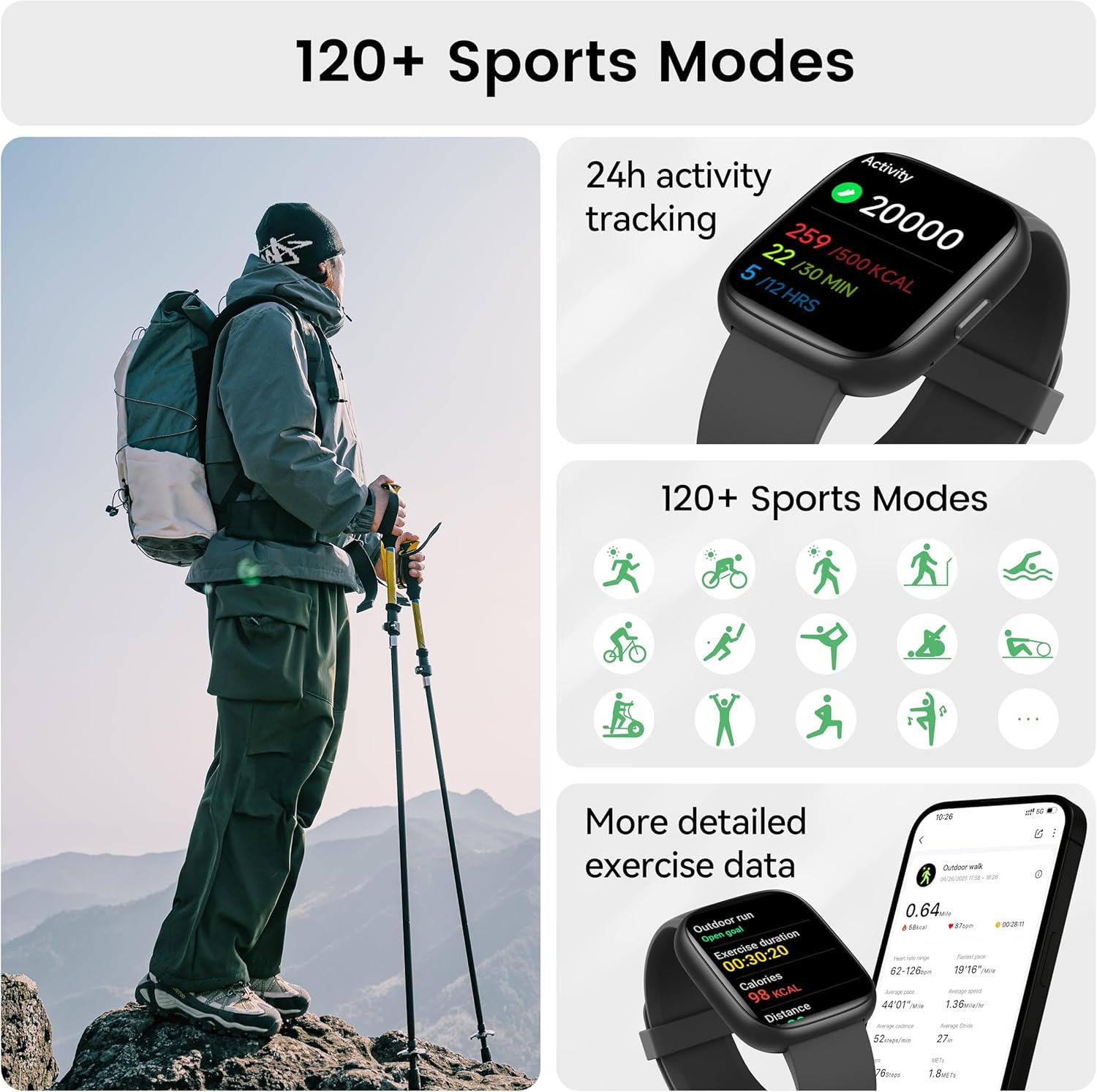 Smart Watch with Alexa Built-in, 1.83" HD Touchscreen Fitness Tracker with Bluetooth Calling, Fitness Watch with Heart Rate/Sleep Monitor, 120+ Sports Modes, IP68 Waterproof Smartwatch for Android iOS - Image 5