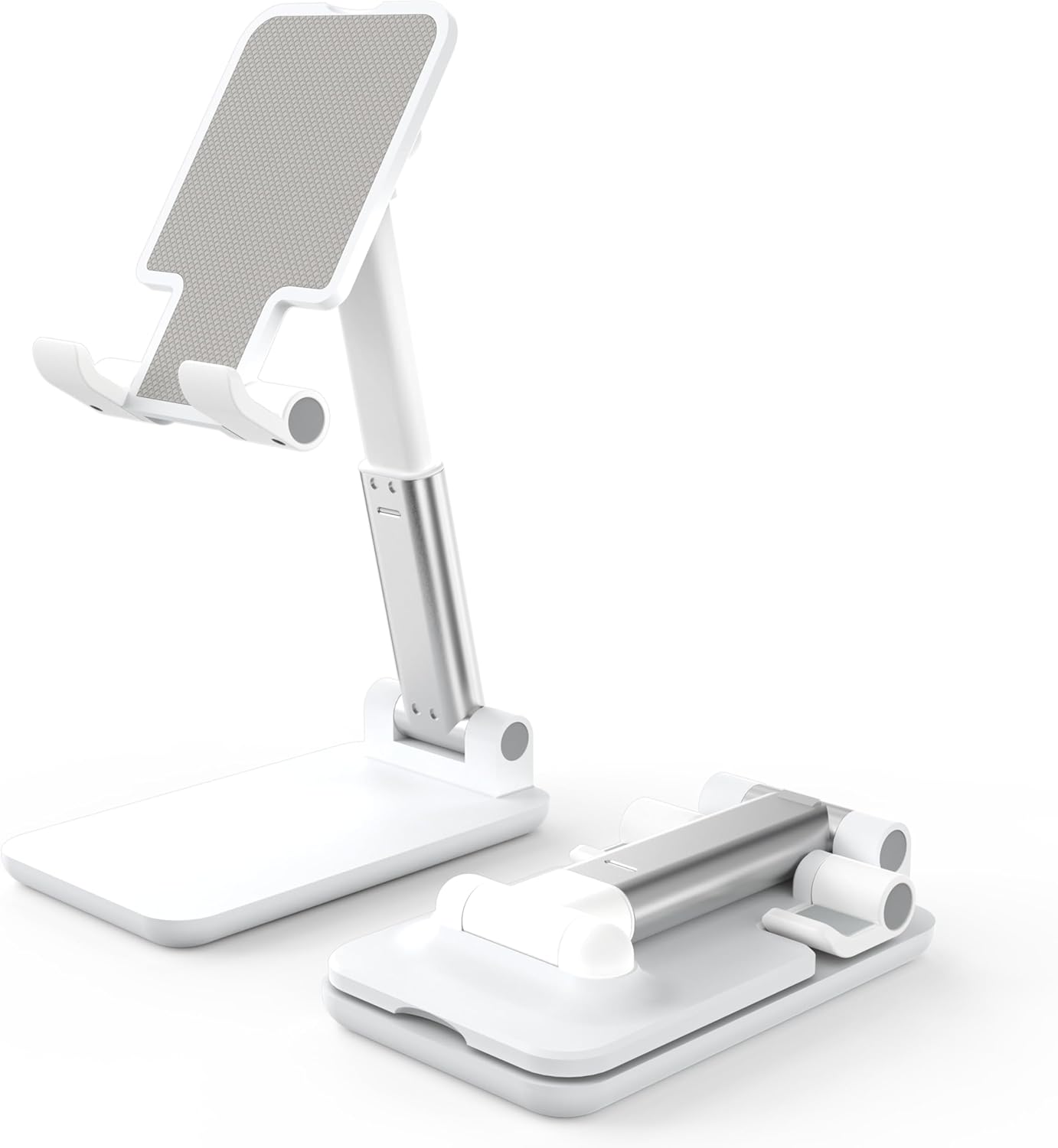 Cell Phone Stand, Adjustable Angle and Height Cell Phone Holder for Desk, Foldable and Portable, Anti-Slip Silicone Pad, Compatible with All Mobile Phones and 4-8 Inch Devices, White